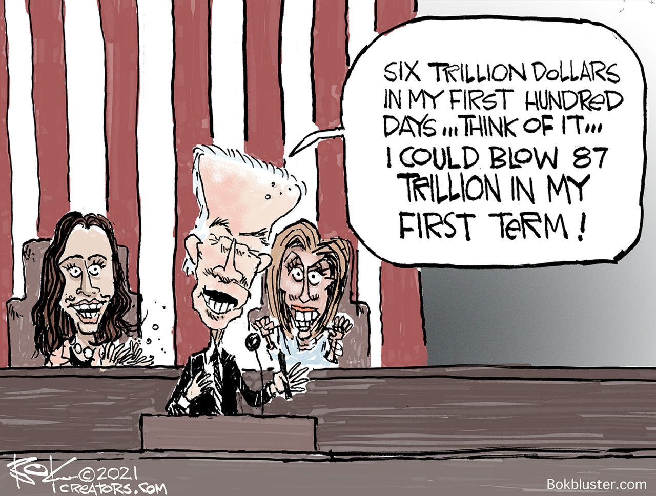 Political Cartoon U.S. biden speech spending