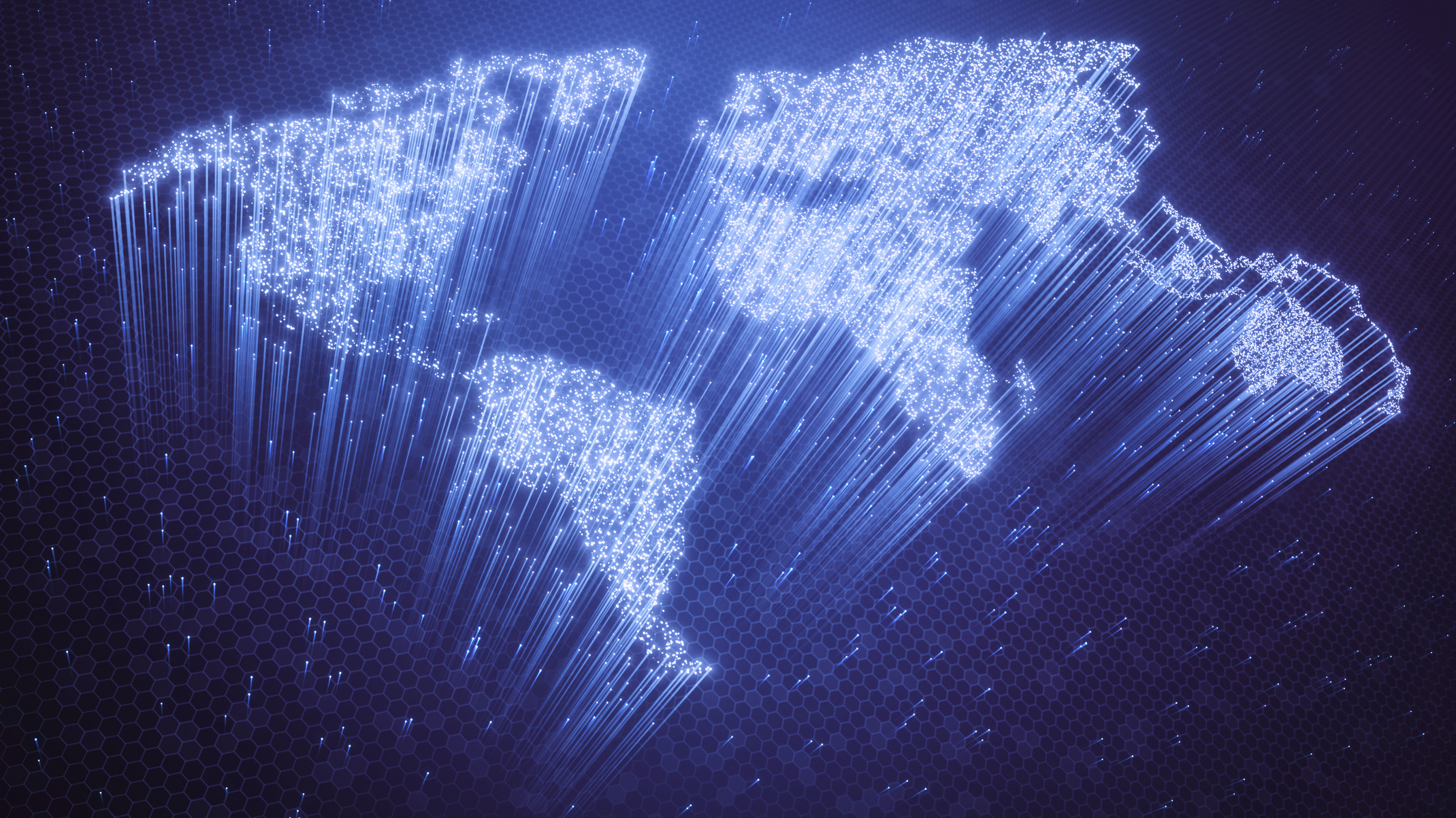 A world map made up of fiber optics