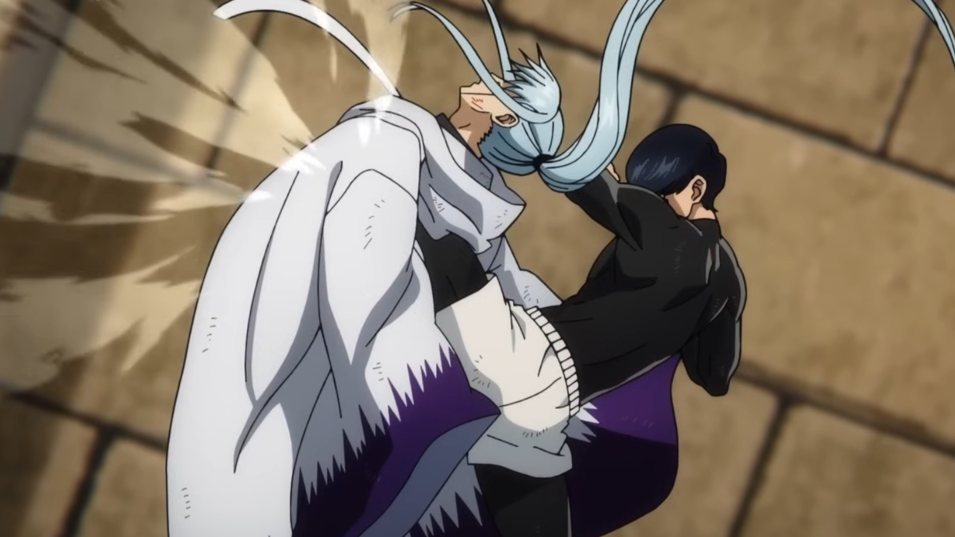 A clip of a fight during the action anime Mashle: Magic and Muscles