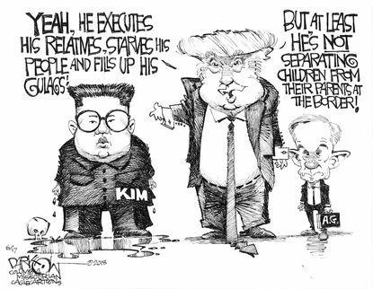 Political cartoon U.S. Trump Kim Jong Un Jeff Sessions children immigration family separation border