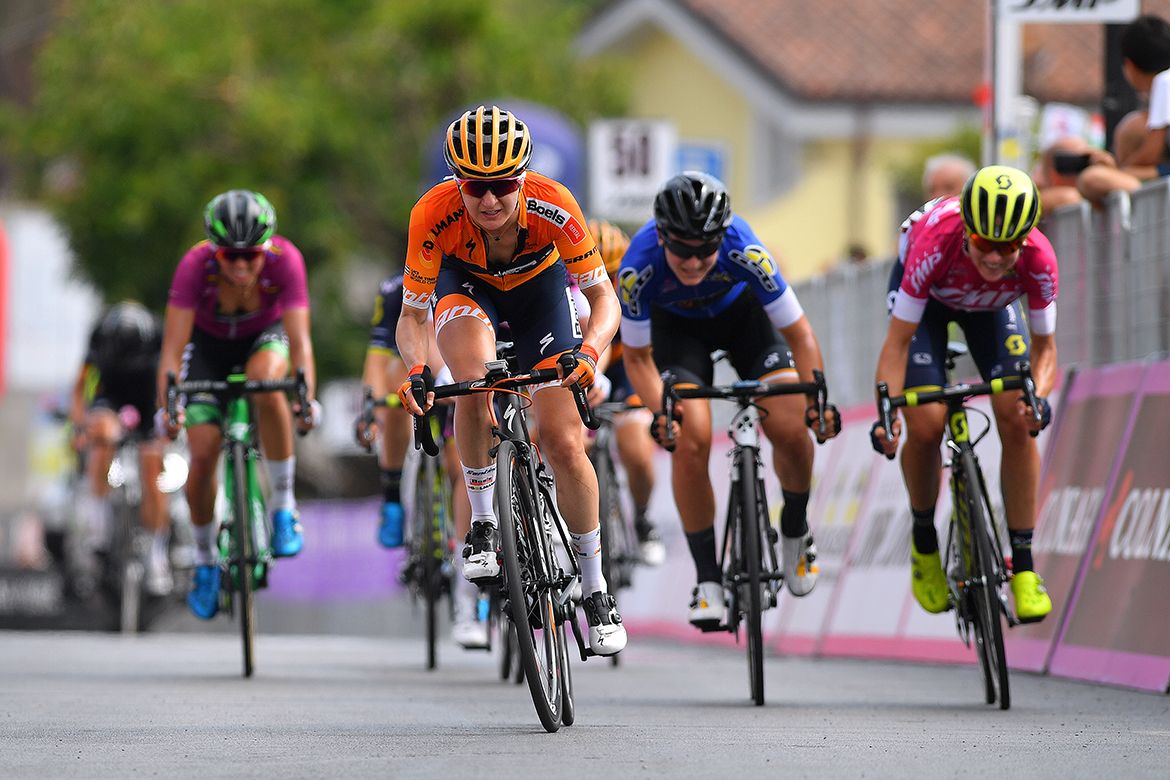 Megan Guarnier (Boels Dolmans) wins the sprint for third
