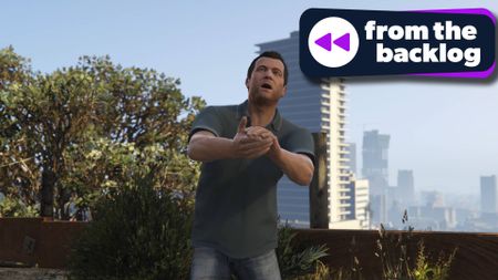 A screenshot of GTA V picturing main character Michael applauding with TechRadar Gaming's From the Backlog logo over the top