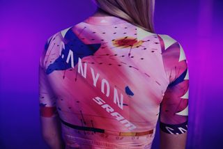 Back of new 2022 kits for Canyon-SRAM Racing by Canyon, new clothing supplier to team