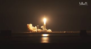 A United Launch Alliance Delta IV rocket launches the Wideband Global SATCOM 9 communications satellite for the U.S. military on March 18, 2017. The mission lifted off from Space Launch Complex 37 at the Cape Canaveral Air Force Station in Florida.