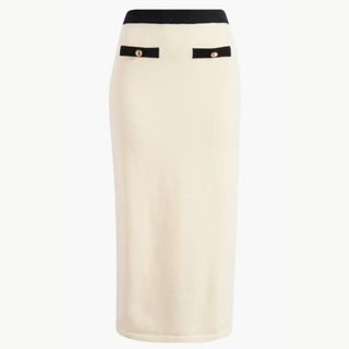 contrast trim midi skirt in cream and black