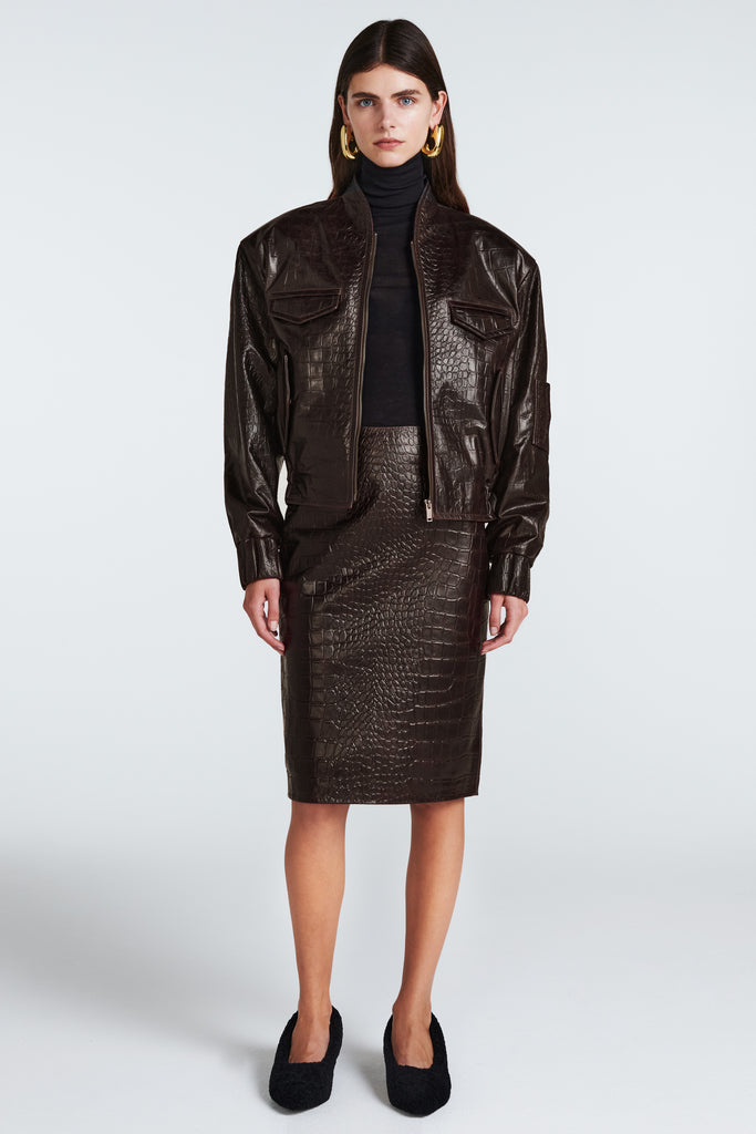 Frankie Croc Leather Bomber