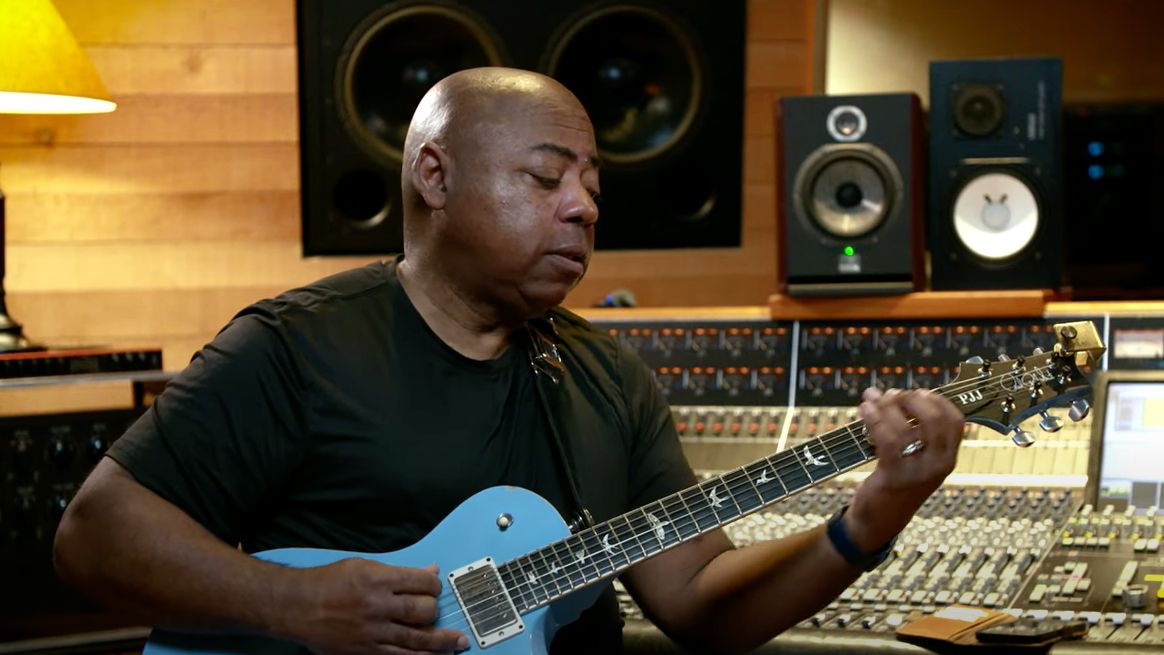 Session guitarist Paul Jackson Jr in a recording studio