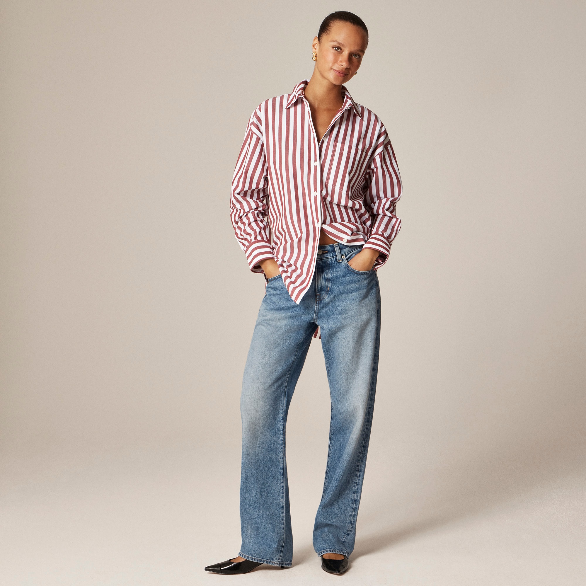 &amp;Eacute;tienne Oversized Shirt in Striped Lightweight Oxford