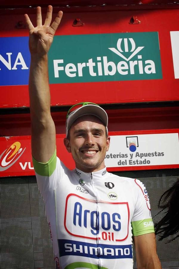 John Degenkolb (Argos-Shimano) salutes from the podium.