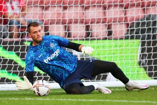 Marcus Bettinelli of Chelsea warms up prior to the Premier League match between Southampton FC and Chelsea FC at Friends Provident St. Mary's Stadium on August 30, 2022 in Southampton, England.