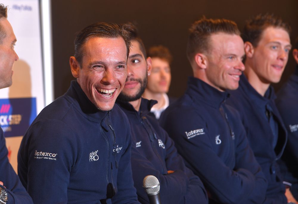 Philippe Gilbert shares a laugh at the Quick-Step press conference ahead of the Belgian 'opening weekend'