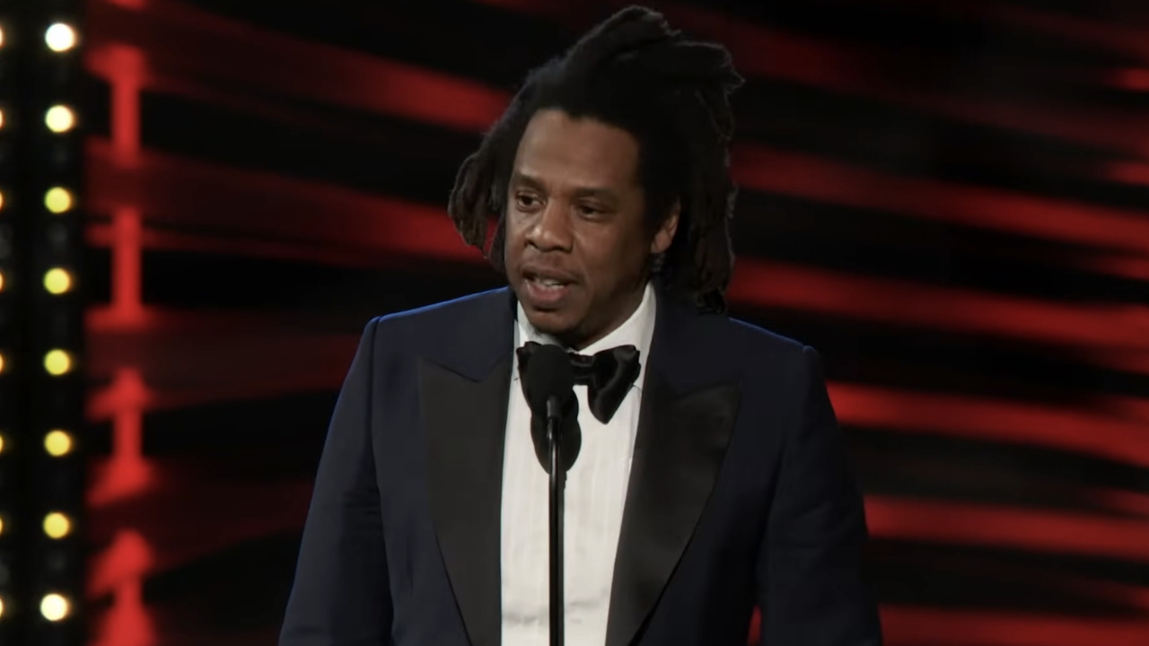 Jay-Z gives his acceptance speech at the Rock &amp; Roll Hall of Fame induction ceremony