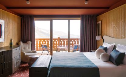 Bedroom with glass windows