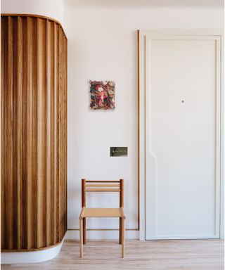 tambour panelling on curved hallway