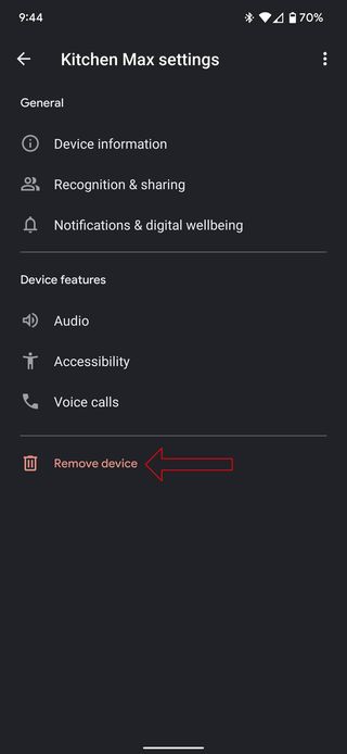 Google Home Remove Device Screenshot