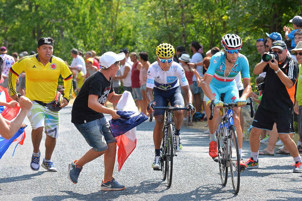 Vincenzo Nibali and Nairo Quintana ride together during stage 14.