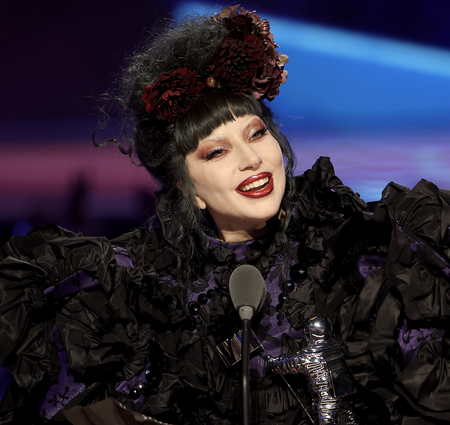 Lady Gaga accepts the &ldquo;Artist of the Year&rdquo; award onstage during the 2025 MTV Video Music Awards at UBS Arena on September 07, 2025 in Elmont, New York.
