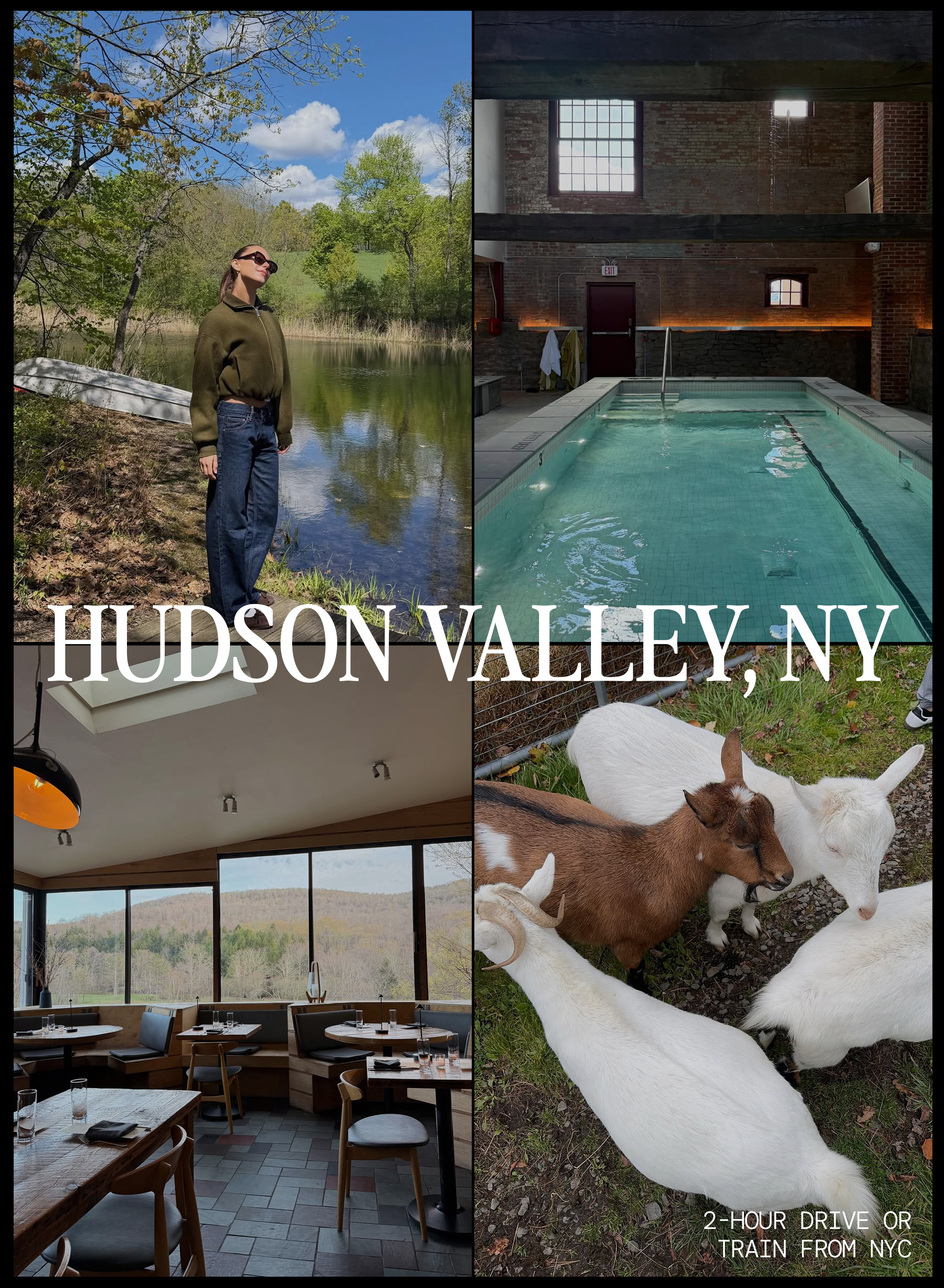 a collage of influencer and hotel imagery featuring the stylish weekend trips from NYC and L.A.