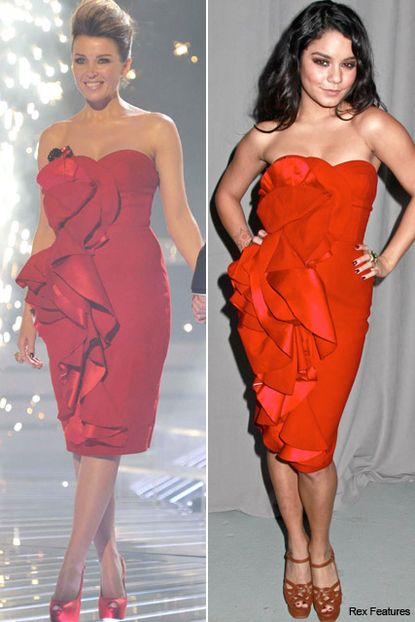 Who wore it best? Dannii Minogue vs. Vanessa Hudgens - Marchesa, style, snap, same, dress, dresses, X Factor, new york fashion week, Marie Claire
