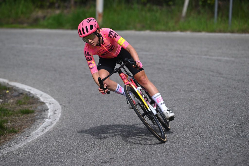 CITTIGLIO ITALY MARCH 17 Clara Emond of Canada and Team EF EducationCannondale competes in the breakaway during the 25th Trofeo Alfredo BindaComune di Cittiglio 2024 Womens Elite a 1405km one day race from Maccagno con Pino e Veddasca to Cittiglio UCIWWT on March 17 2024 in Cittiglio Italy Photo by Dario BelingheriGetty Images