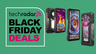 Two Ulefone rugged phones on a green background next to a TechRadar badge reading 'Black Friday deals'