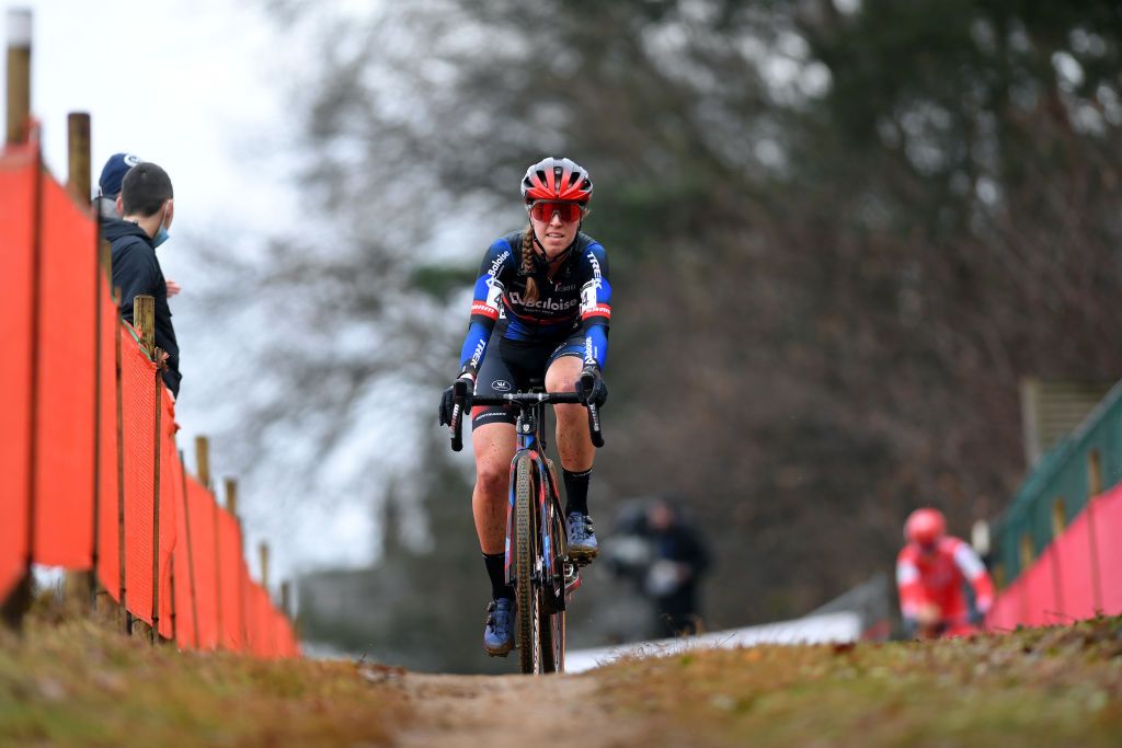 ZOLDER BELGIUM DECEMBER 27 Shirin Van Anrooij of Netherlands and Team Baloise Trek Lions competes during the 17th Superprestige HeusdenZolder 2021 Womens Elite SuperprestigeCX SPHeusdenZolder on December 27 2021 in Zolder Belgium Photo by Luc ClaessenGetty Images