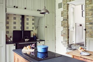 country kitchen in converted Irish schoolhouse by canal