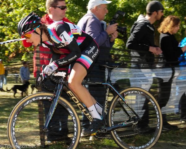 Julie Krasniak (Rapha Focus) riding a solid second place after an early battle with Compton
