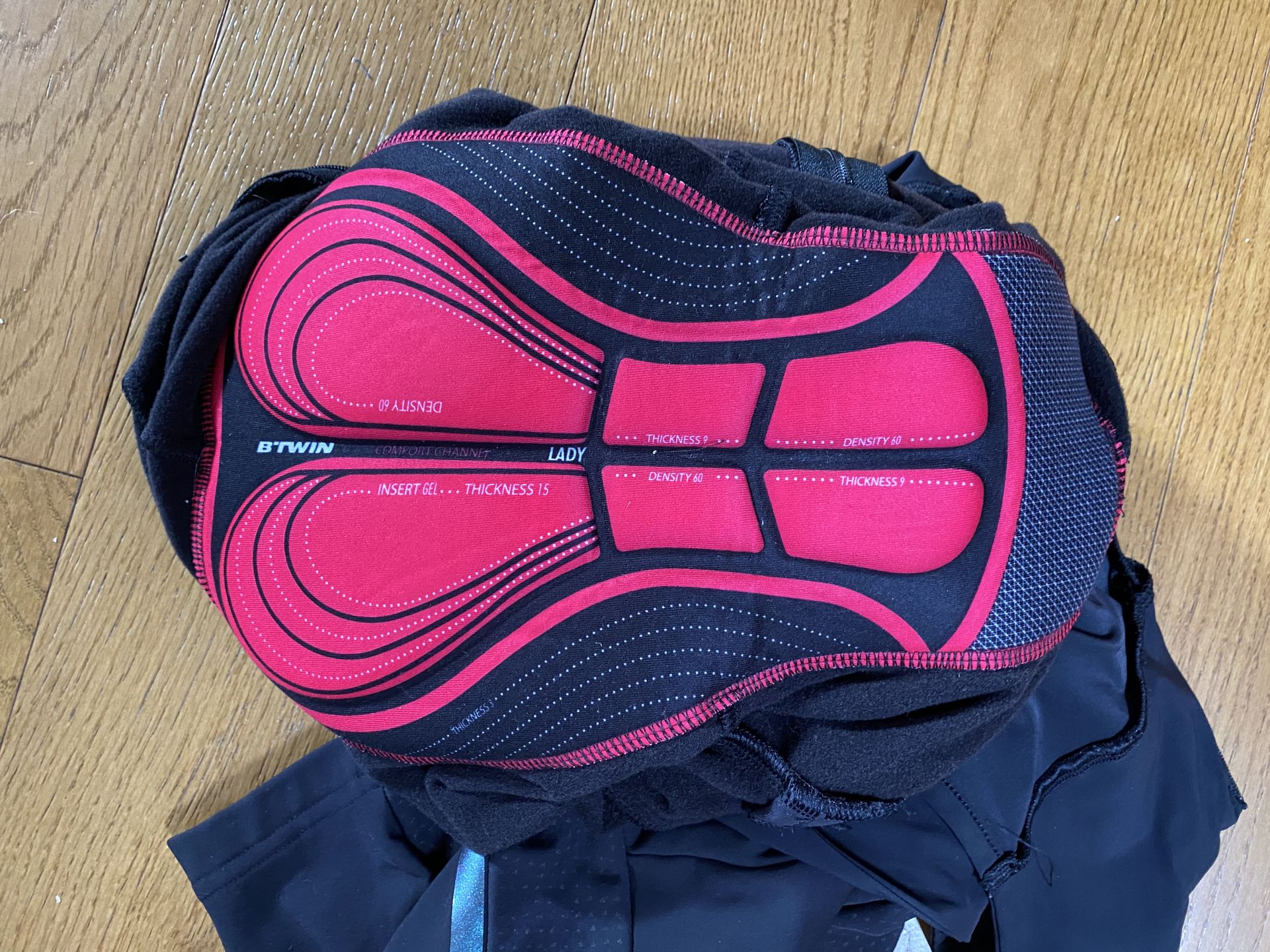 Image shows the chamois pad inside a pair of bib shorts