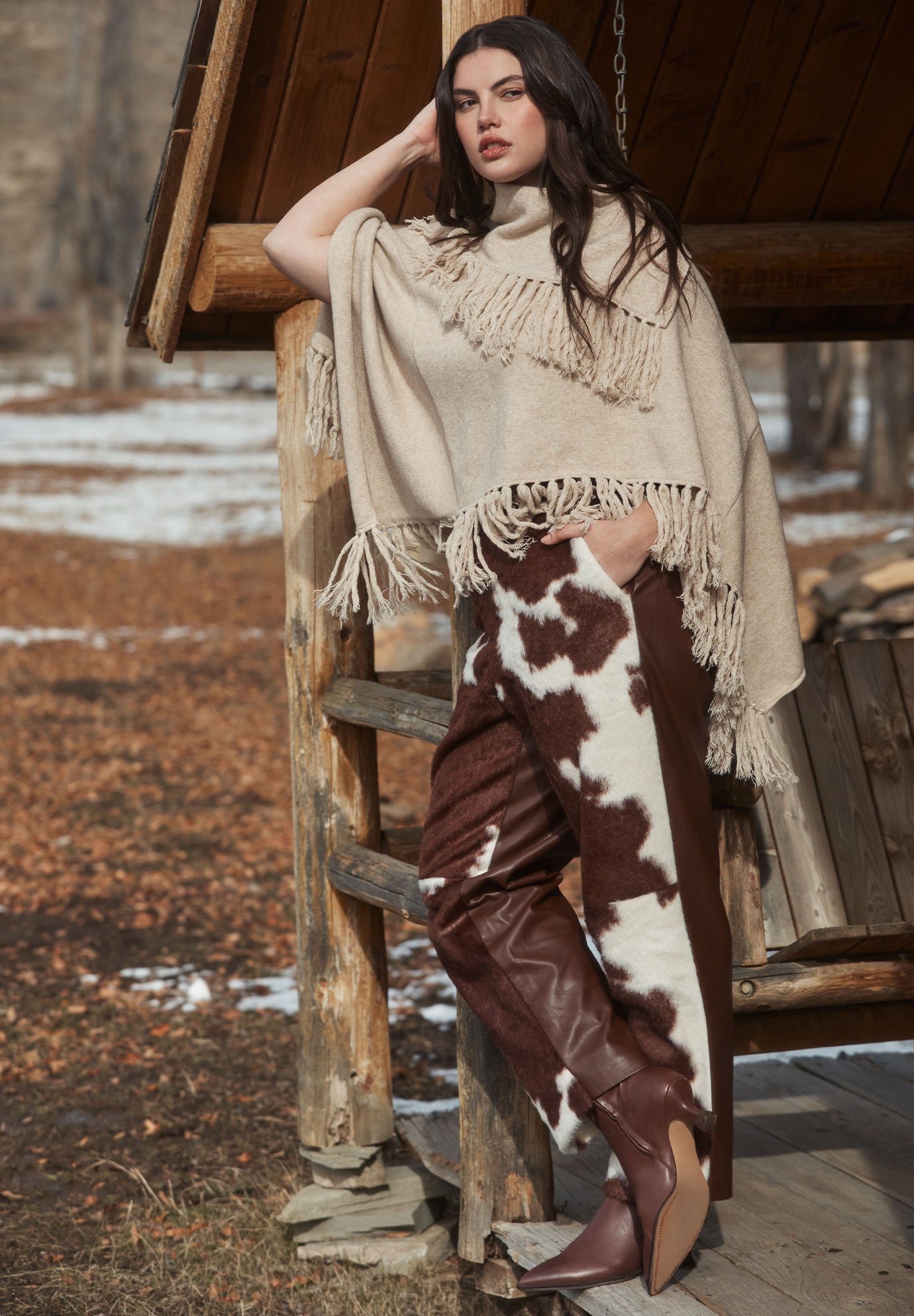 Faux Cow Hide and Leather Pant