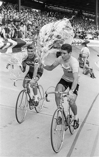 While Raymond Poulidor (L) finished second overall to Felice Gimondi in the 1965 Tour de France, the Frenchman was able to win atop Mont Ventoux.