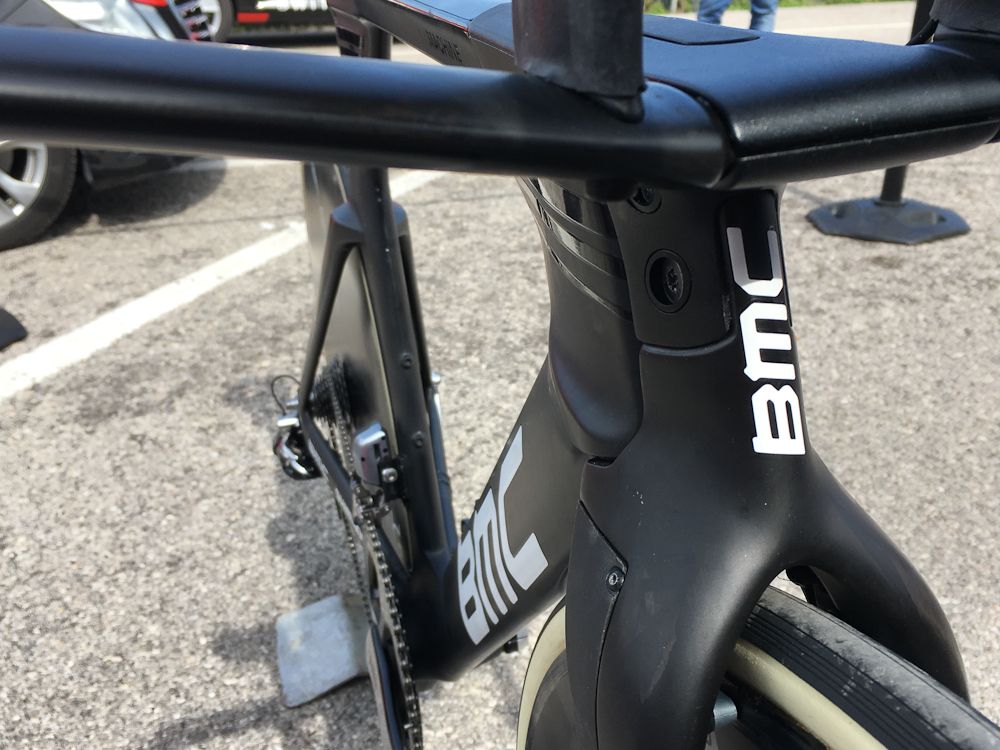 A closer look at the front end of the bike and the integrated front brake to the rear of the fork