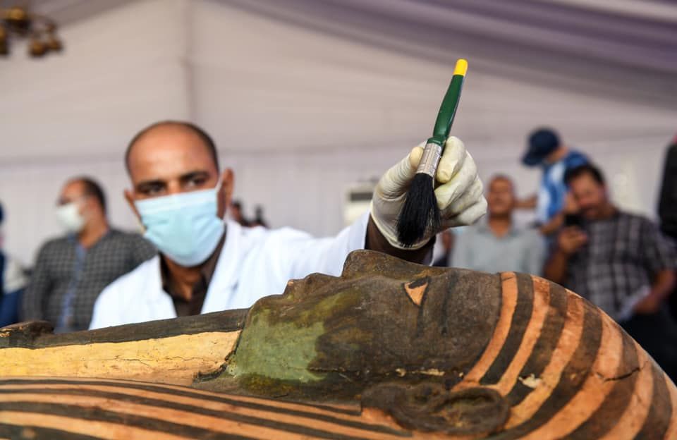 A close-up of one of the coffins discovered during the excavation at Saqqara. They date back more than 2,500 years ago to the 26th dynasty of Egypt.