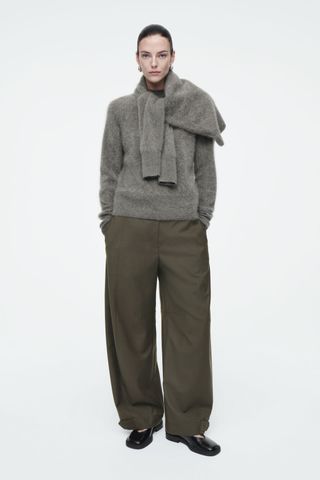 Wool Barrel-Leg Utility Trousers