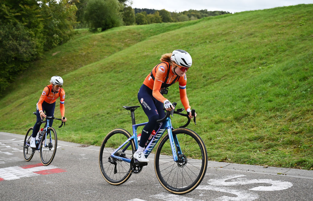 ZURICH, SWITZERLAND - SEPTEMBER 27: Puck Pieterse of The Netherlands during a training session on day 7 of the 97th UCI Cycling World Championships Zurich 2024 one day race from Uster to Zurich on September 27, 2024 in Zurich, Switzerland. (Photo by Dario Belingheri/Getty Images)