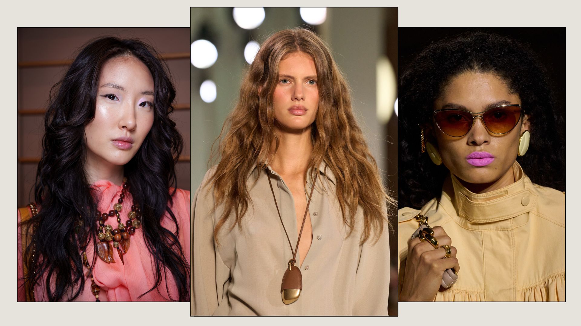 A collage of spring/summer 2026 beauty looks from Frederick Anderson, Michael Kors and Chlo&eacute;