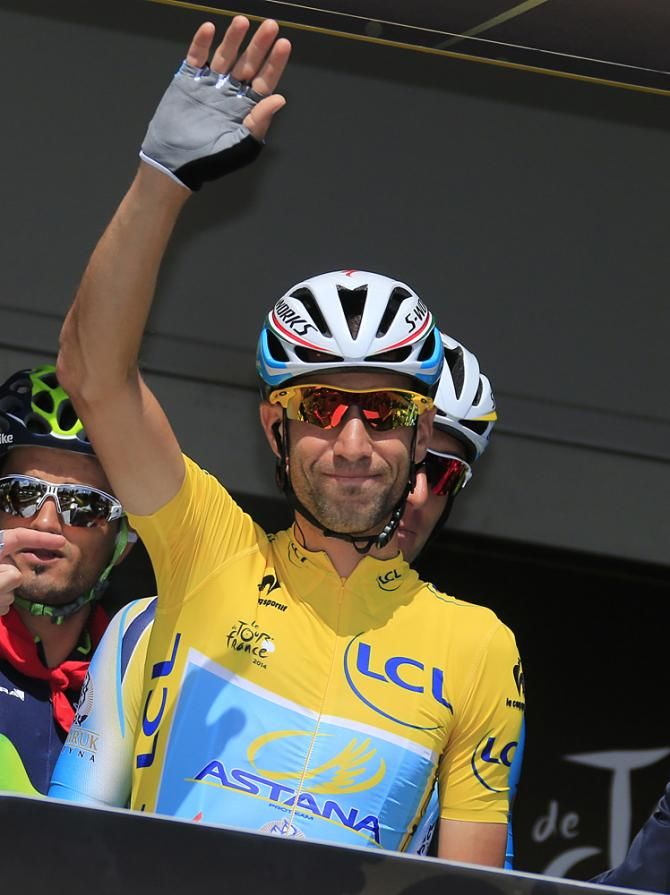 Vincenzo Nibali (Astana) starts his first day in the maillot jaune