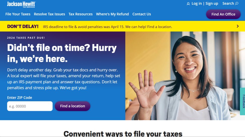 Jackson Hewitt Online website screenshot (May 2025)