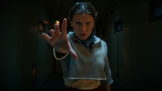 Eleven (Millie Bobby Brown) uses her powers on Stranger Things.