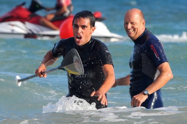 Contador and Riis together in the sea