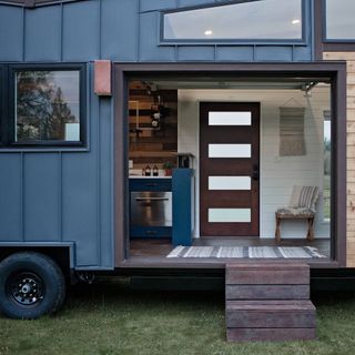 house on wheels with blue exterior