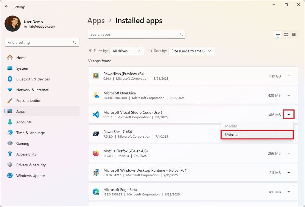 Uninstall apps manually