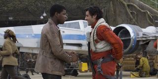 Finn and Poe reuniting in The Force Awakens