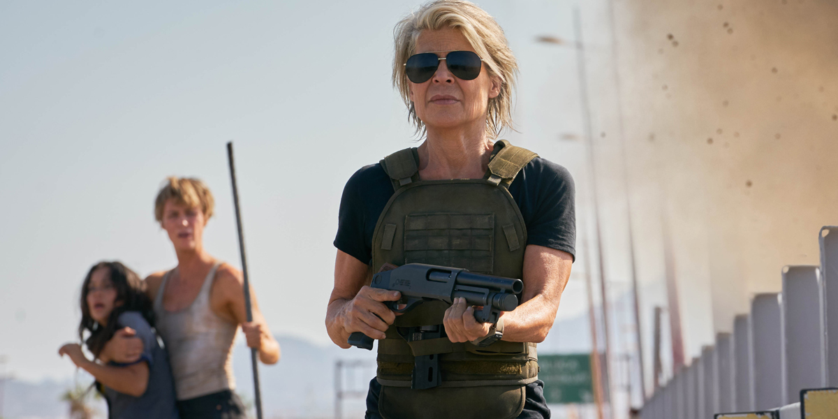 Sarah Connor Looking badass in Terminator: Dark Fate; or Linda Hamilton&#039;s sunglasses