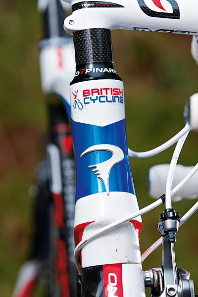 The head-tube features a reinforcing bulge and a tapered headset