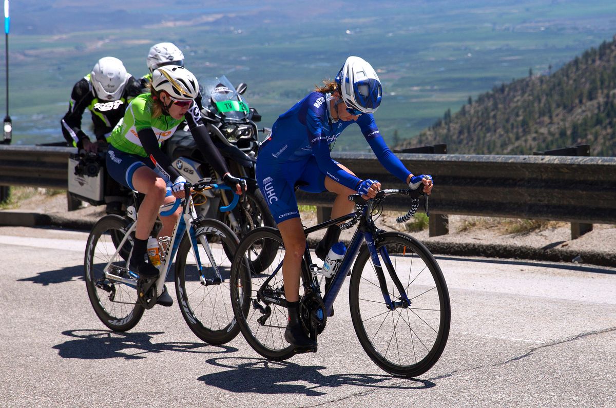 Katie Hall leading Anna van der Breggen late in the stage