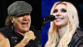 Brian Johnson of AC/DC and Taylor Momsen of The Pretty Reckless playing live onstage