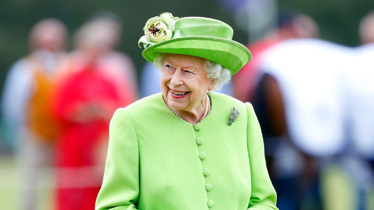 The Queen, Elizabeth II attends the Out-Sourcing Inc. Royal Windsor Cup polo match and a carriage driving display by the British Driving Society at Guards Polo Club, Smith&#039;s Lawn on July 11, 2021 in Egham, England.