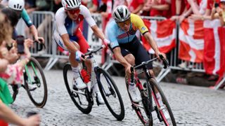 Remco Evenepoel racing at the Paris Olympic road race 