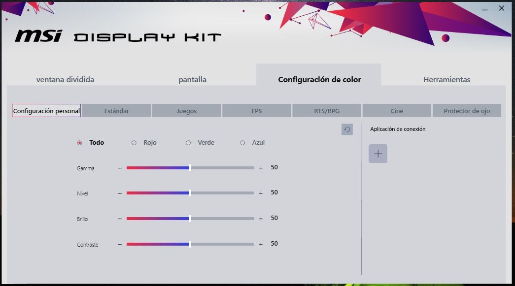 Programa Display Kit: configuraci&oacute;n del color